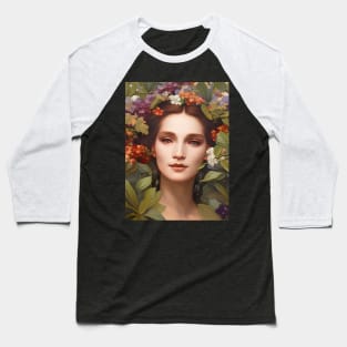 Spring Equinox Beautiful Woman Surrounded By Spring Flowers and Leaves Baseball T-Shirt